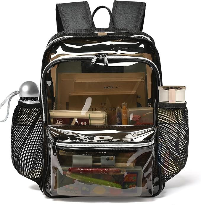 Clear Backpack, 18 '' Clear Backpacks for School Heavy Duty PVC See Through Bag Waterproof Bookbag for Girls & Boys, XL-Amber