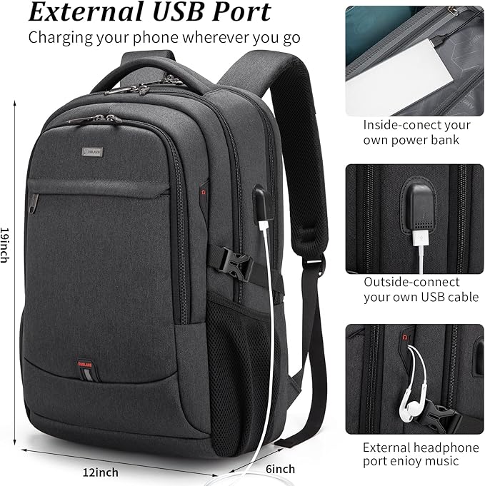 DUSLANG 17 Inch Laptop Backpack for Travel Water Resistant College Backpack for Men Women Laptop Bag with USB Charging Port Key Hanging Ornament Christmas Decorative,Black