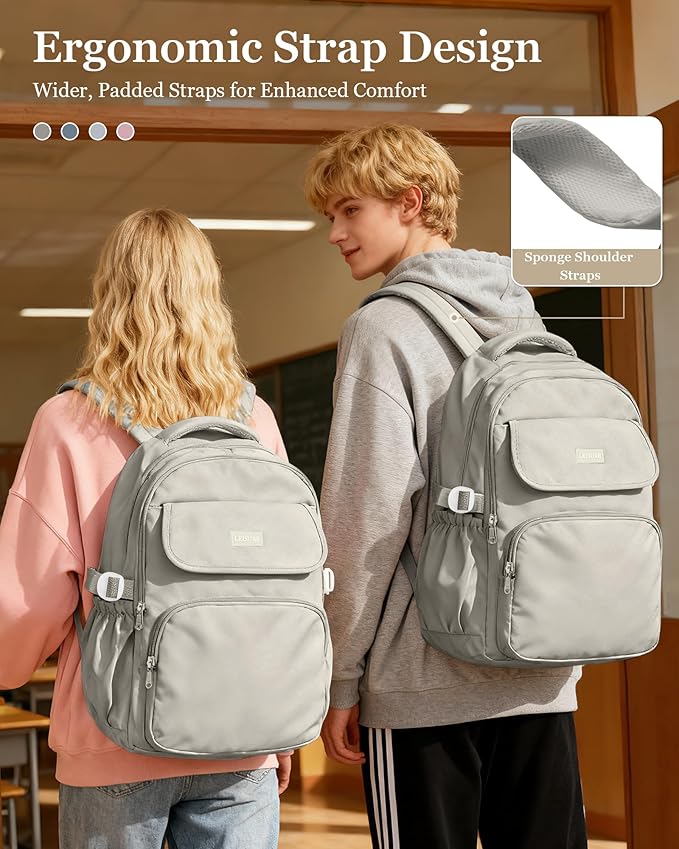 Cute Middle School Backpack For Teen Girls,Waterproof Casual Bookbags,Lightweight Travel Daypack,Basic Laptop College Backpack For Women(grey brown）