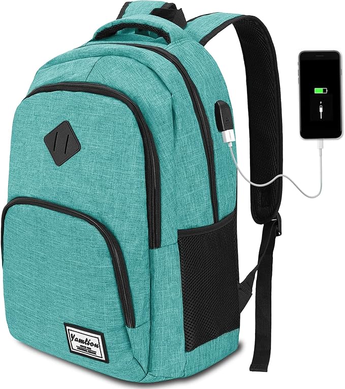 YAMTION School Backpack for Teen Girls and Boys,Laptop Bookbag for College with USB Charging Port,Green