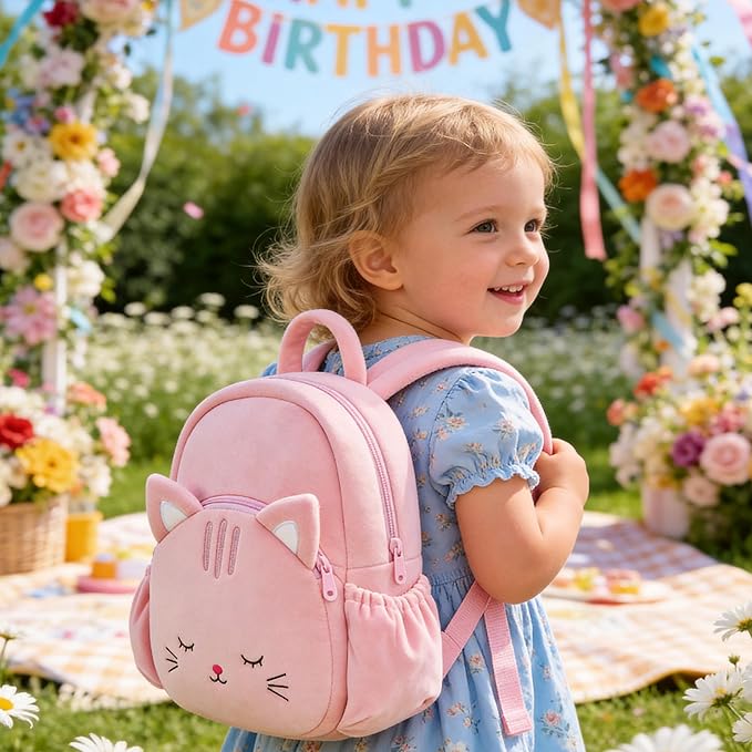 Lazada Back to School Gifts for Girls Cat Plush Toddler Backpack for Girls Cat Animal Design Kitty Kids Backpack Soft Backpack for Baby Girls11 inches.