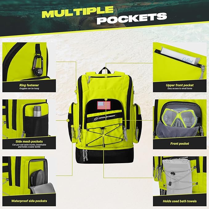 Maelstrom Swim Backpack 35L - Waterproof with Separate Shoe & Wet Compartment for Gym and Sports