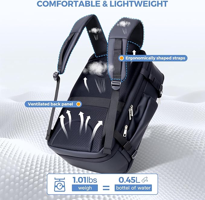 SHOWKOO Laptop Backpack for 17 Inch Laptop, 40L Expandable Large Capacity Backpack, TSA Carry On Travel Backpack with Padded Laptop Compartment, Water-Resistant College & Commuter Bag, Black