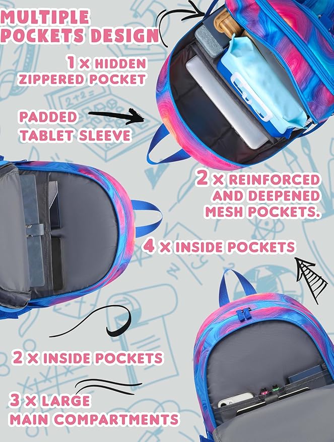 BLUEFAIRY High School Backpack for Girls Boys Middle School Bookbag for Kids Back to School Bag for College with Large Compartment Casual Daypack Mochilas para Niñas Adolescentes 18" Tie Dye Blue