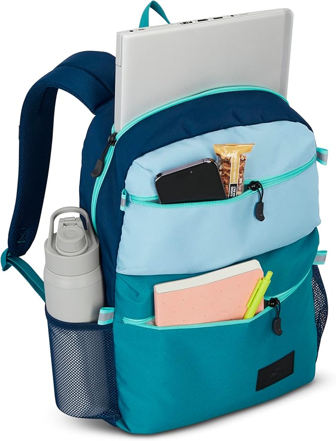 High Sierra Everclass Backpack - Travel or Work Laptop Bookbag with 360° Reflectivity, Dual Water Bottle Pockets & Fits Laptops Up To 15.6”, One Size, Glacial Blue/Sea/Tide Navy