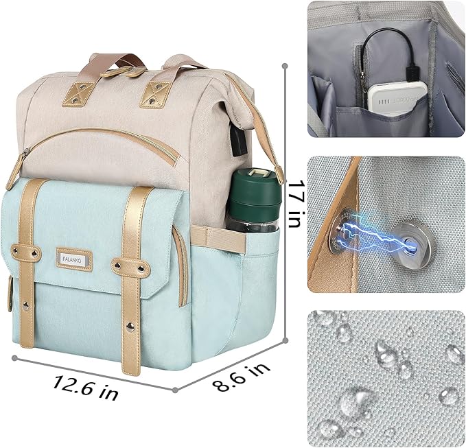 Laptop Backpack for Women,17 inch Computer Backpack for Work School Nurse Teacher Business College with Laptop Compartment,USB Charging Port, Water-resistant Large Wide Open Travel Backpack Bookbag