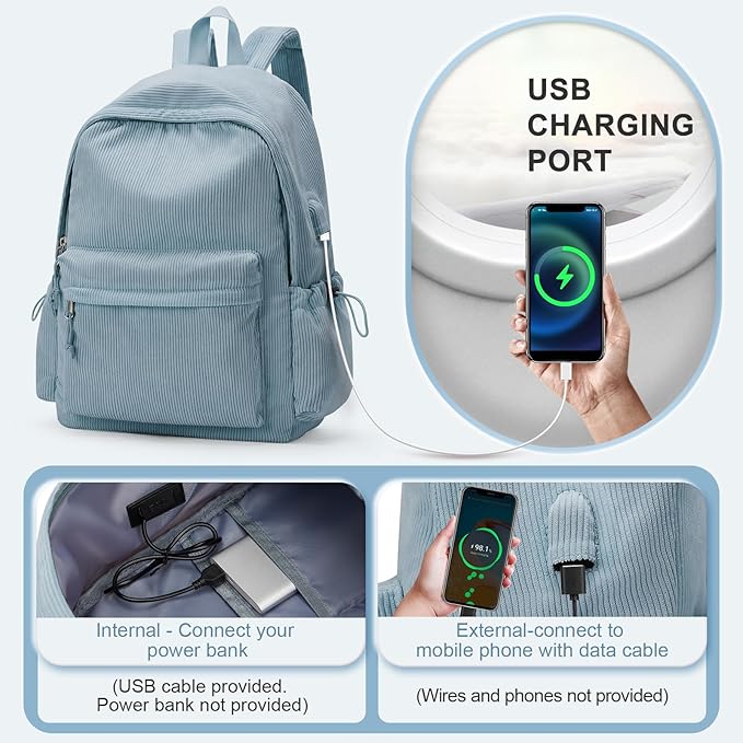 School Backpack for Teens Boys Girls Cute Corduroy Bookbag Classic Casual High School Bag Lightweight College Backpack For Women Men(Blue)