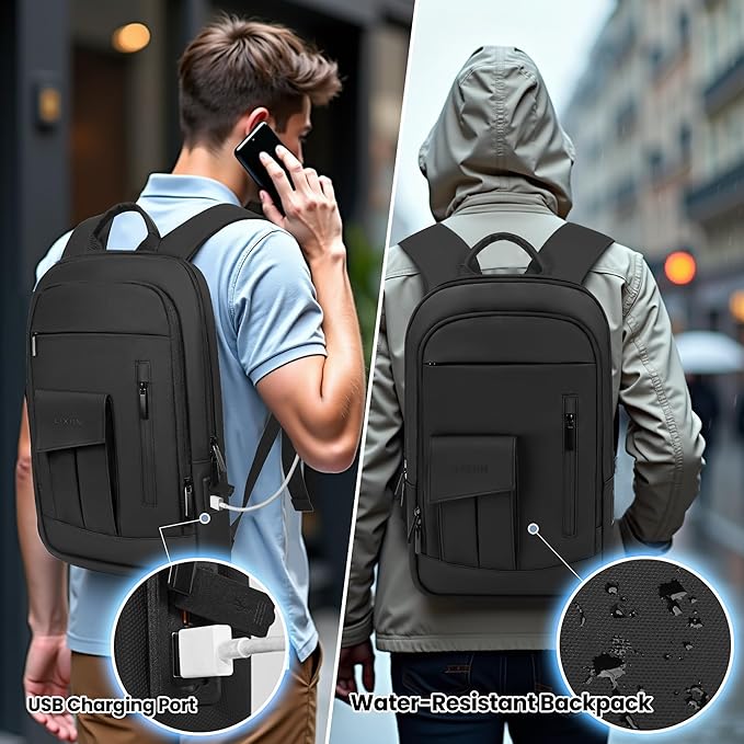 Business Backpack for Men Slim Lightweight Laptop Backpack Water Resistant Small Office Backpack for Commute Travel Daily Office Work with Small Bag (Black, 15.6")