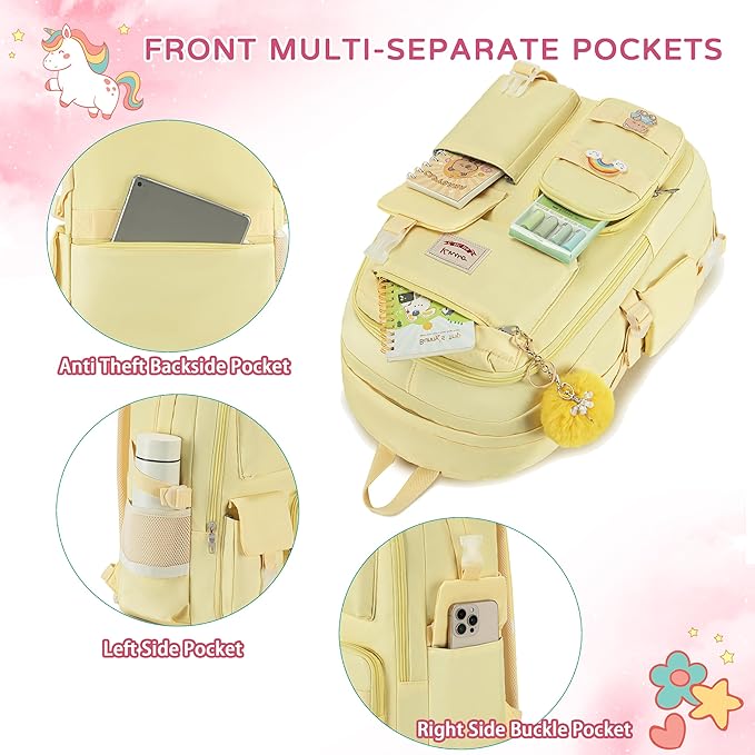Backpack for girls Laptop Backpacks 15.6 Inch College Cute Bookbag Anti Theft Primary Elementary School Bag Casual Daypack for Teens Girls Women Students （Yellow