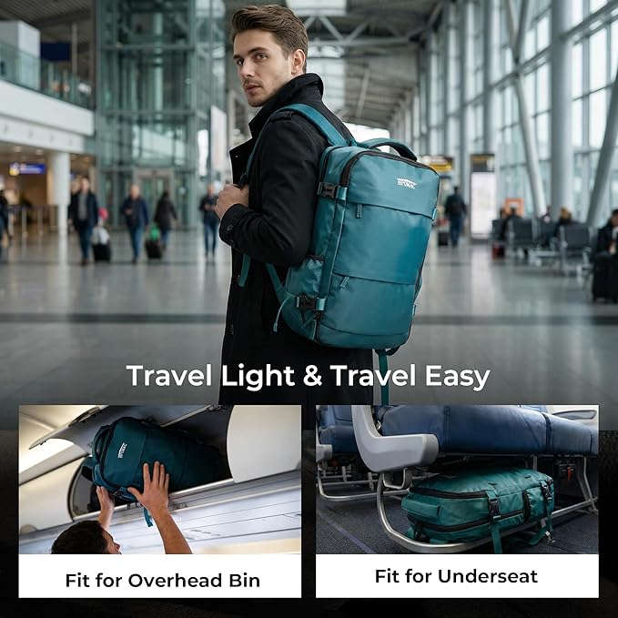 Vacuum Compression Backpack, Carry-On Size Travel Backpack with Vacuum System and Pump, Expands to 45L Packing Capacity, Fits 17” Laptop & 2–5 Days of Clothes, Water-Resistant Compression Backpack