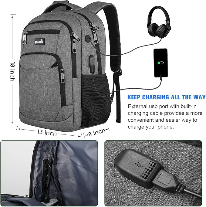 Paude Backpack for Women and Men,School College Backpack 15.6 inch Laptop bookbag with USB Port for High School Student