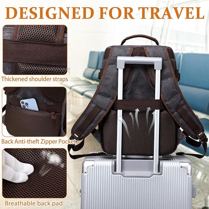 BOVIP Travel Backpack for Men Carry On Backpack Flight Approved Personal Item Backpack, 17 inch Laptop Backpack Casual Daypack Weekender Business Hiking Backpack, Black Gray