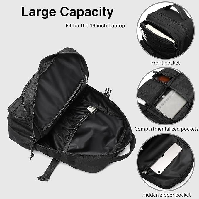 Wotony Tactical Backpack - Military waterproof backpack with multiple pockets and tactical gear for the outdoors (Black, 25L)