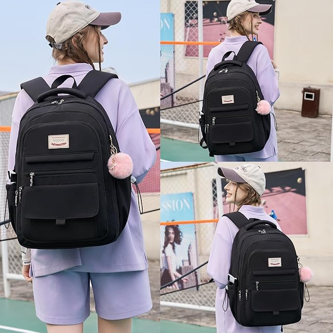 Laptop Backpack 15.6 Inch College Backpacks for Women, School Backpack for Girls,Students Aesthetic Anti Theft Travel Daypack Large Bookbags Middle High School Back Pack(Black)