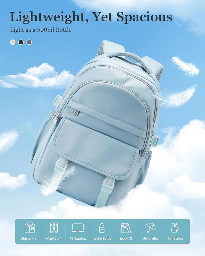 Waterproof Aesthetic Backpack For School, Cute High School Bookbag For Teen Girls Boys, Lightweight Casual Daypack Backpack For Women Men, College Backpack With Lots Of Pockets（Blue）