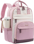 LOVEVOOK Laptop Backpack for Women with Giant Tumbler Holder Pocket,15.6 inch School College Bookbag Nurse Teacher Backpack,Work Travel Backpack Purse Laptop Computer Bag,Pink-Off-white-Light pink