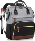 Laptop Backpack for Women Bag 15.6 Inch Work Business Backpacks Purse with USB Port Large Capacity Nurse Bag Backbag, Casual Daypack for Travel, Black-Grey-Brown