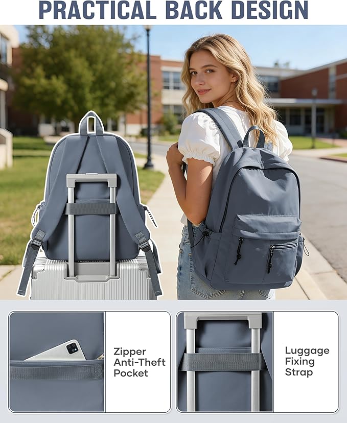 School Backpack for Girls Boys Bookbag Cute Aesthetic College Backpack Women Middle High School Teen Students Book Bag Lightweight Gym Work Laptop Casual Daypack Backpacks Men Blue Purple