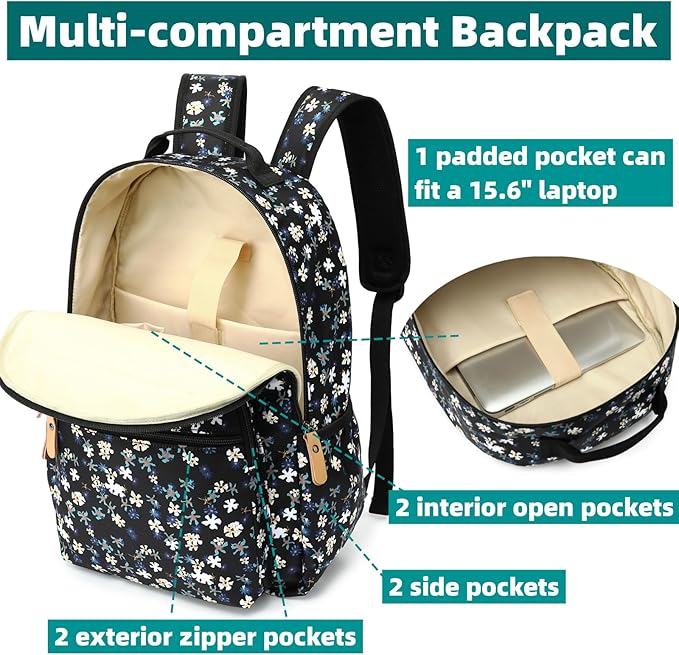 Leaper Large School Backpack for Girl: Large 15.6 Inch Computer Backpack, Spacious Travel Backpack with Multiple Compartments, Lightweight Durable Backpack for Students and Commuters