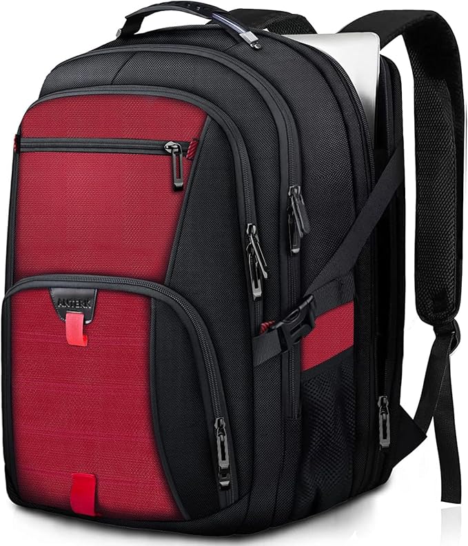 Extra Large Laptop Backpack, 18.4 Inch Laptop Backpacks for Men Women, 55L Anti Theft Water Resistant College Bussiness TSA Airline Approved Work Computer Backpack, Red