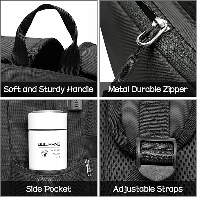 BIKROD Backpack for School Teen Boys and Girls, School Backpack for Men and Women, Large Kids Bookbag with USB Charging Port Fit 15.6 Inch Laptop/Notebook, Black