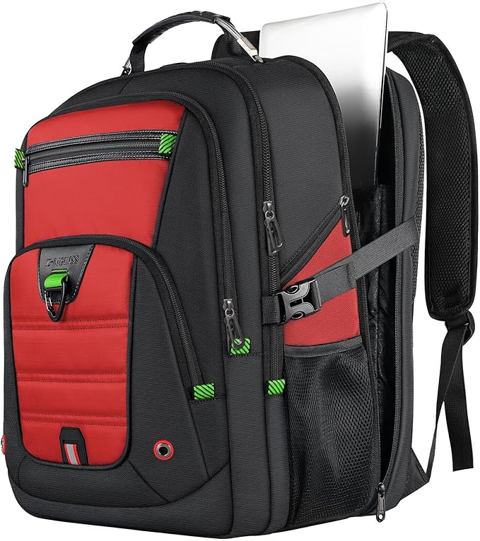 Z-MGKISS 18.4-19 Inch Extra Large Laptop Backpack, Travel Backpack for Men & Women, School Rucksack Bag with USB Charging Port and Multiple Compartments, Business Work College Daypack, Red