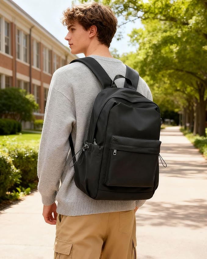 Small Black Backpack for School, High School Book Bag Back Pack for Teens Girls Boys, Lightweight College Backpack Bookbag for Women Men, Simple Casual Daypack Mochilas Escolares para Adolescentes