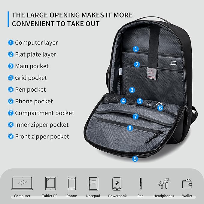 Laptop Backpack for Men Women, 17 Inch Black Lightweight Waterproof Business Backpack, Anti-Theft Work Computer Bag, Durable Daypack Casual Backpack for Work College Weekender Travel