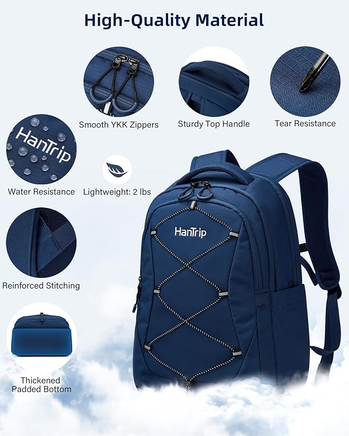 Travel Laptop Backpacks for Women Men, Large Work Backpack for Commuter College School Book Bags, Reflective Water Resistant Backpack with Luggage Strap Bottle Pocket Chest Strap, Navy Blue