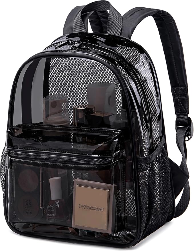 Clear Mini Backpack Stadium Events 12x12x6 Small Transparent Backpacks Plastic See Through Bag for Work Festival Security Travel
