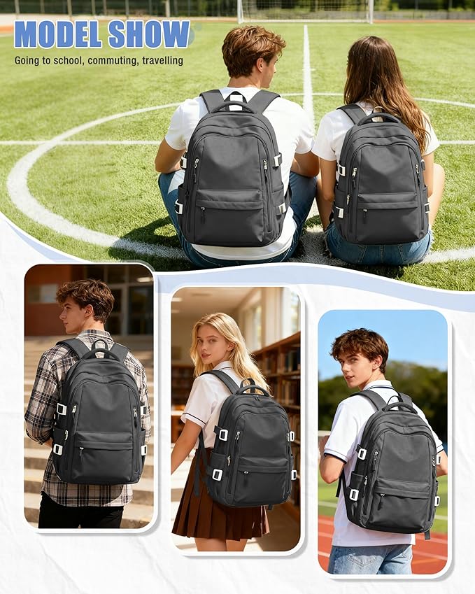 BOXSAM Lightweight Backpack for Women, Large Laptop Travel Backpack Casual Daypack Bag Rucksack for Men.Grey