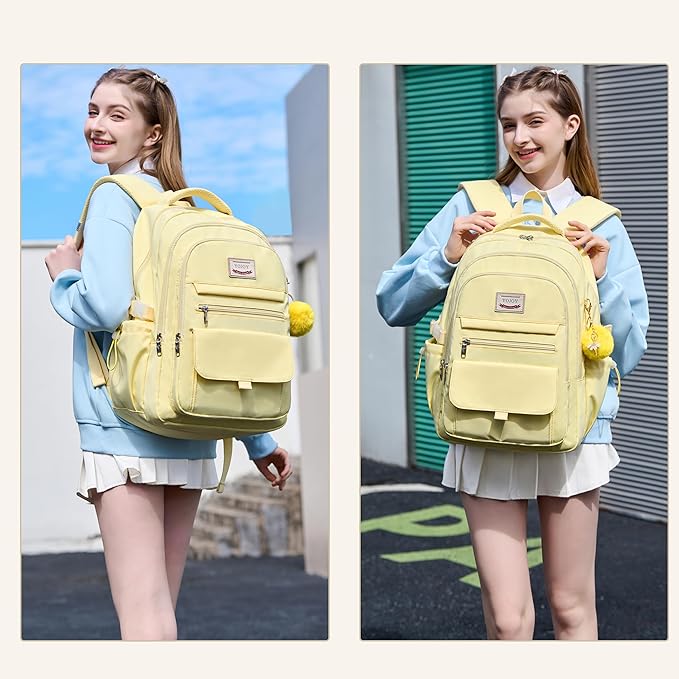 Laptop Backpack 15.6 Inch College Backpacks for Women,School Backpack for Girls, Anti Theft Travel Daypack Bookbags (Yellow)