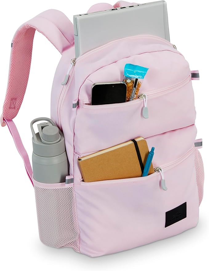High Sierra Everclass Backpack - Travel or Work Laptop Bookbag with 360° Reflectivity, Dual Water Bottle Pockets & Fits Laptops Up To 15.6”, One Size, Light Pink