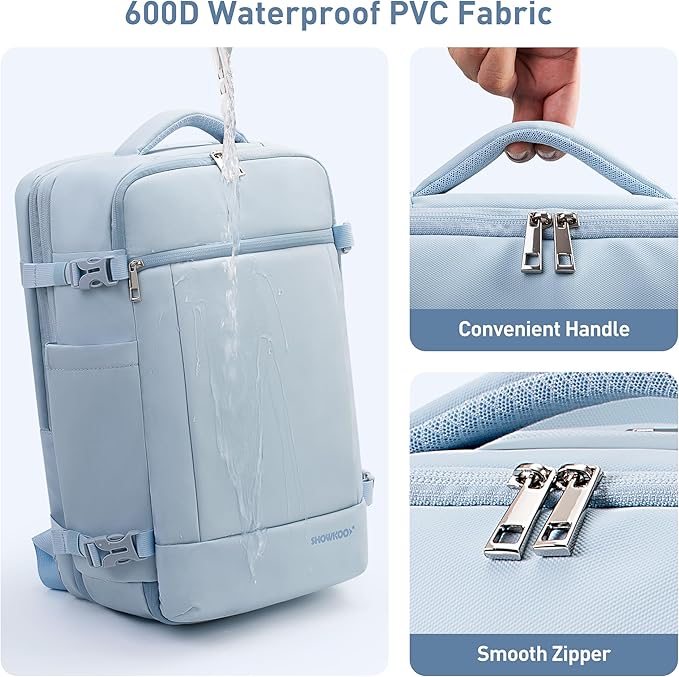 SHOWKOO Laptop Backpack for 17 Inch Laptop, 40L Expandable Large Capacity Backpack, TSA Carry On Travel Backpack with Padded Laptop Compartment, Water-Resistant College & Commuter Bag, Blue