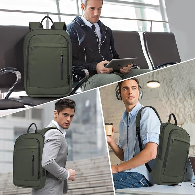 Business Backpack for Men Lightweight Commute Laptop Backpack Anti-Theft Water Resistant Backpack for 17.3 Inch Computer for Daily Office Work with Small Bag (Green, 17.3")