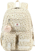 Hidds School Backpack for Teens Girls Women 15.6 Inch Laptop College Backpacks Corduroy Work Bag Kids Elementary Middle High Campus Bookbag Students Anti Theft Travel Daypack Womens - Beige Floral