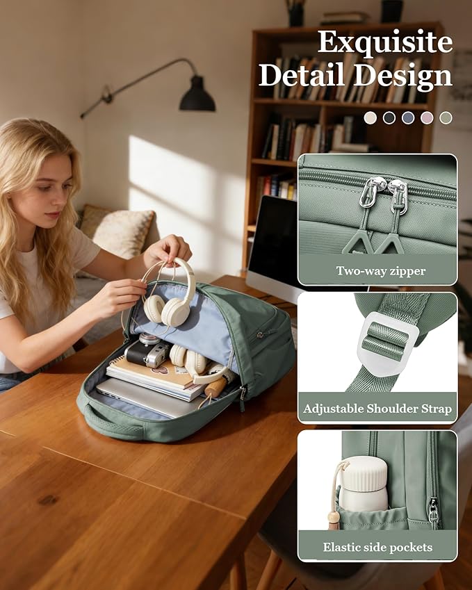 School Backpack for Women Men Cute Backpack for College Students Lightweight High School bag for Teens Girls Boys Waterproof Casual Daypacks Bookbag(Green)