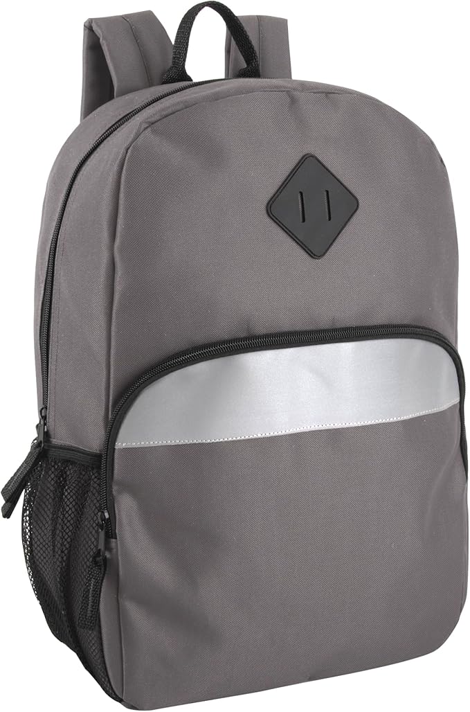 Trail maker Reflective School Backpack for Kids | Colorful Backpack with Adjustable Straps, Side Water Bottle Pockets (Grey)