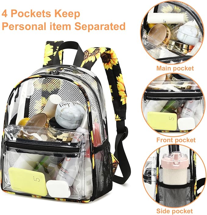 BTOOP Clear Mini Backpack for Stadium Events 12x12x6 Small Transparent Backpacks Plastic See Through Clear Bag for Concerts Work Festival Security Travel
