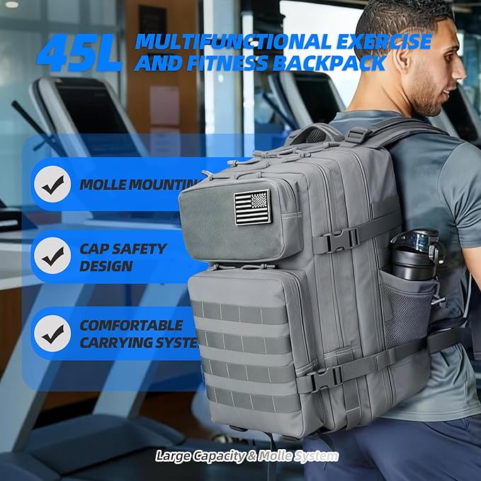 gracedon Tactical Backpack for Men 3 Day Rucksacks for Trekking Camping (grey)
