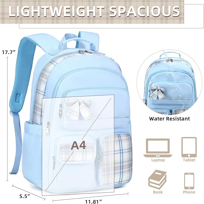 Backpack for Girls,School Backpacks for Teen,Cute College Bags for Women Students Large Bookbag 15.6 Inch Laptop Bag Back Pack Kids Kindergarten Elementary Casual Travel Daypacks Blue