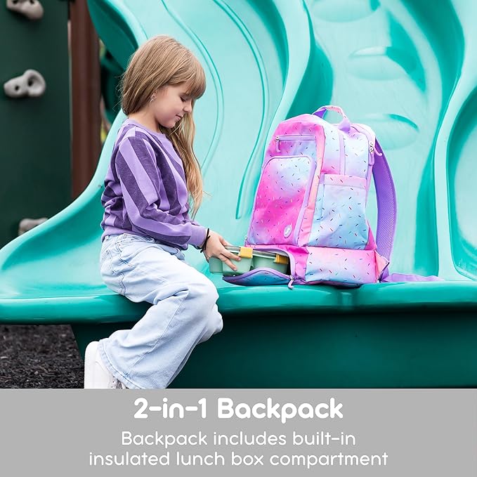 J World New York 2-in-1 Insulated Backpack Lunch Box for Kids. Adult School Bookbag, Icon Checkers