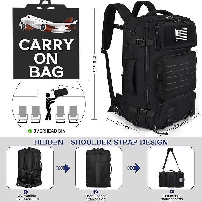 Mens Travel Backpack 40L, TSA Approved Carry On X-Large Backpack with USB Charging Port Durable Water-resistant Convertible Duffle Luggage Bag Large Weekender Bag Daypack Fits 17.3 Inch Laptop