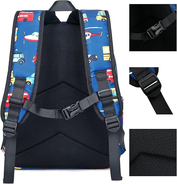 LEDAOU Kids School Backpack with Lunch Box for Boy Girl Toddler BookBag School Bag Preschool Kindergarten Backpack (Navy Blue-Airplane Pattern)
