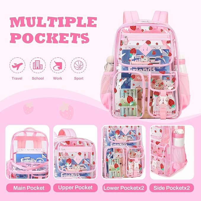 Clear Backpack for School,Heavy Duty PVC Transparent Bookbag for Girls Stadium Approved See Through Backpack