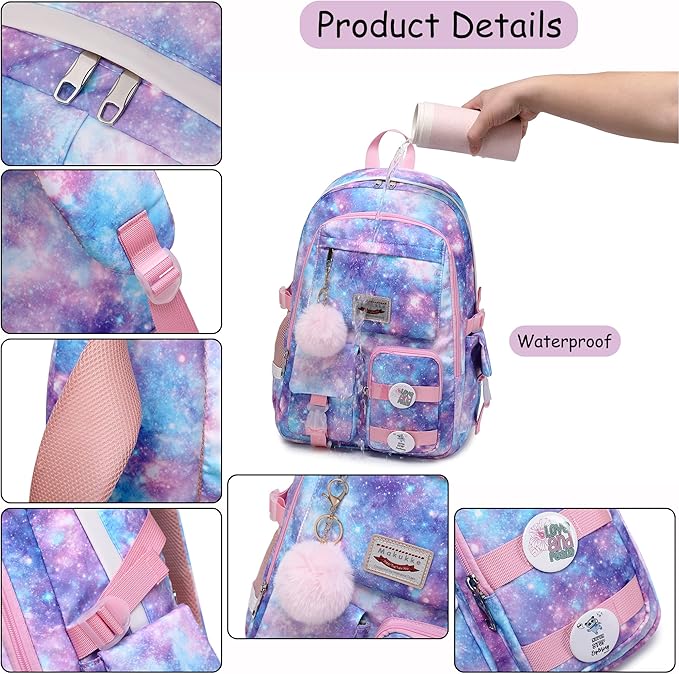 Makukke Backpack for Girls Women, 15.6 Inch Laptop School Bag Elementary College Bookbag Anti Theft Daypack for Women Students (Pink)