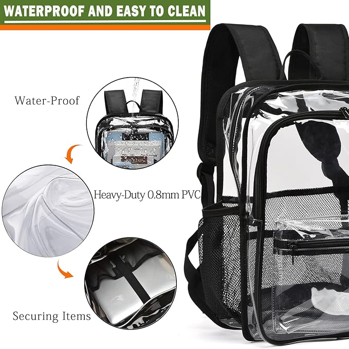 Clear Backpack,Clear Backpacks for School Heavy Duty See Through Bookbag Waterproof Backpack for Men Women,Light Purple