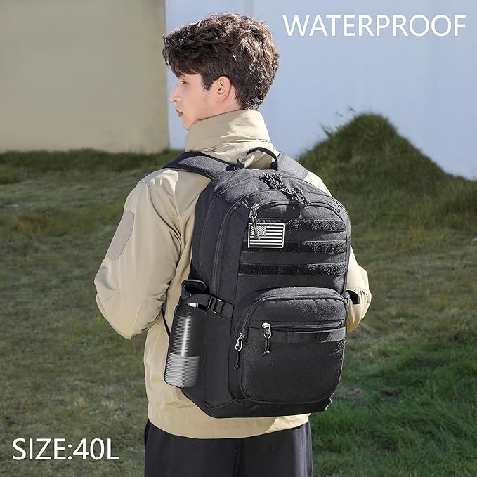 Military Tactical Backpack for Men Army 3 Days Assault Pack Bag with Molle System for Outdoor Adventures (Black, 40L)