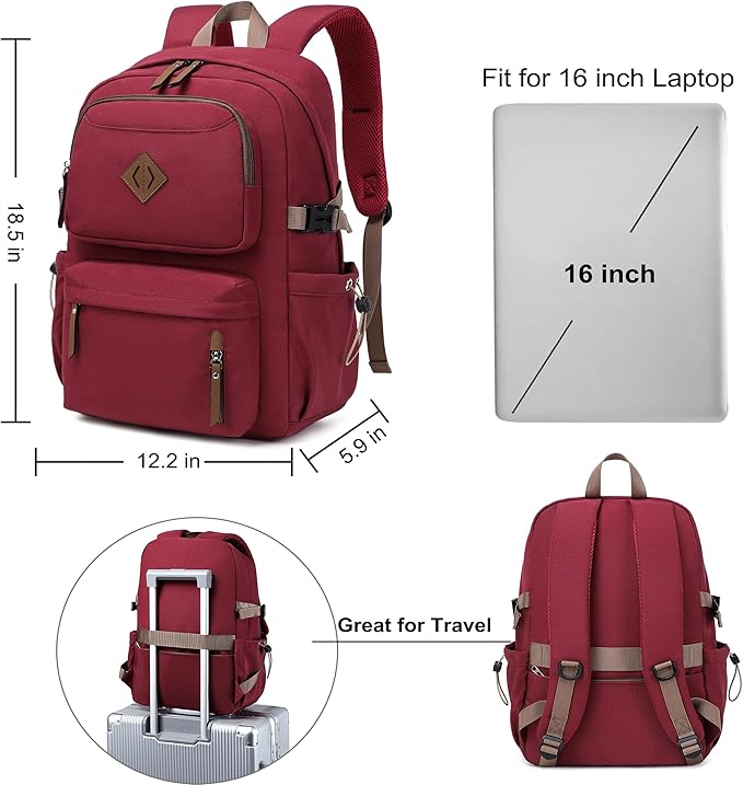 AO ALI VICTORY laptop backpack 15.6 inch anti theft travel backpacks for men and women large college bookbag work business daypack middle high school bag for girls boys teens students red