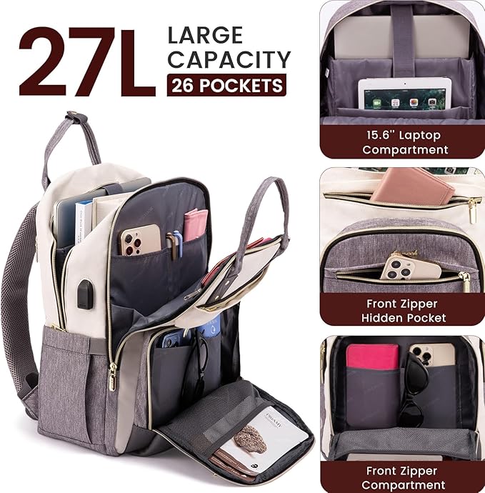 LOVEVOOK Laptop Backpack Women,Large Capacity 15.6 inch Laptop Bag Travel Backpack for Women,Computer Work College Teacher Backpacks with USB Port,Waterproof Personal Item Backpack Casual Daypack
